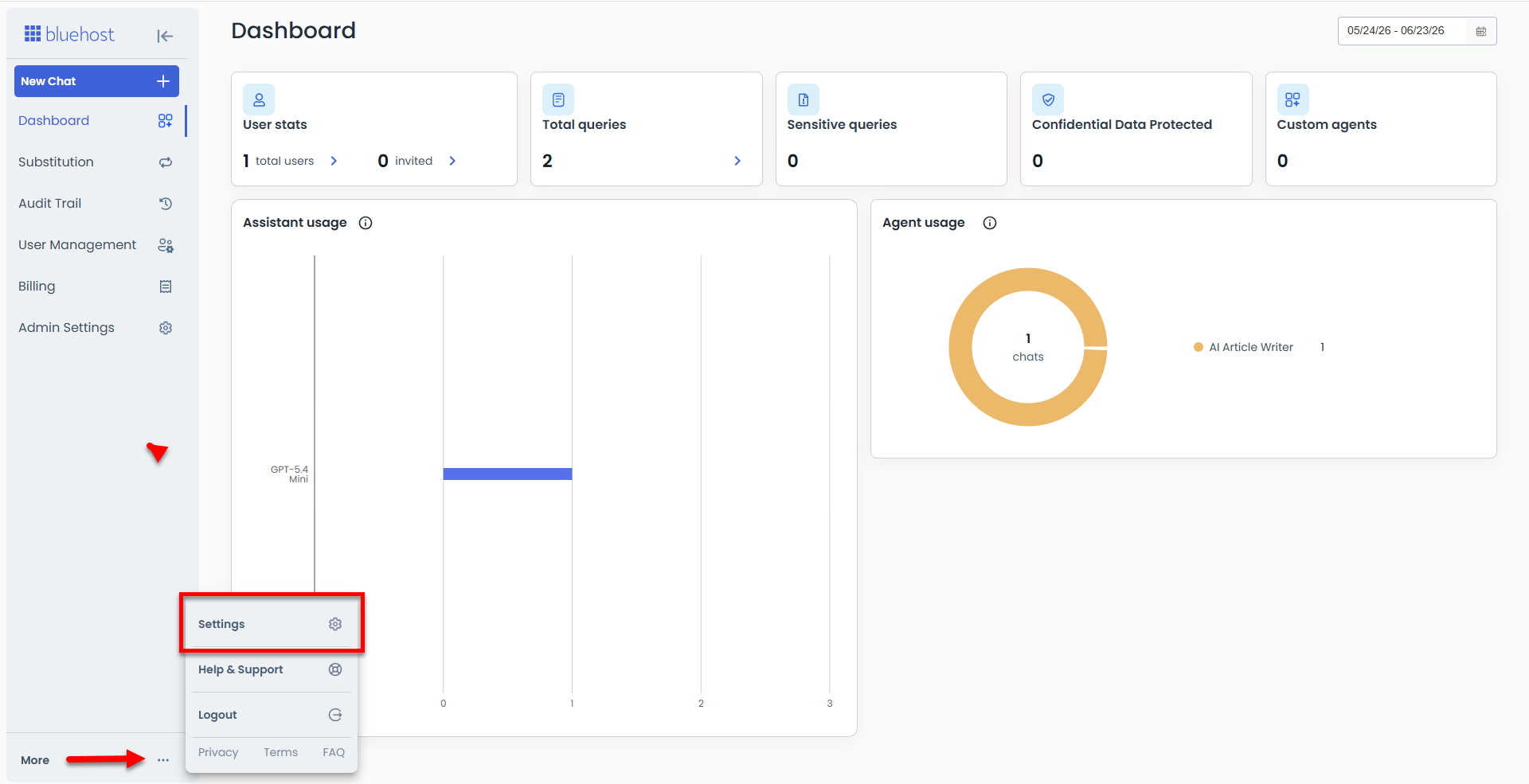 Admin Console - More - Settings