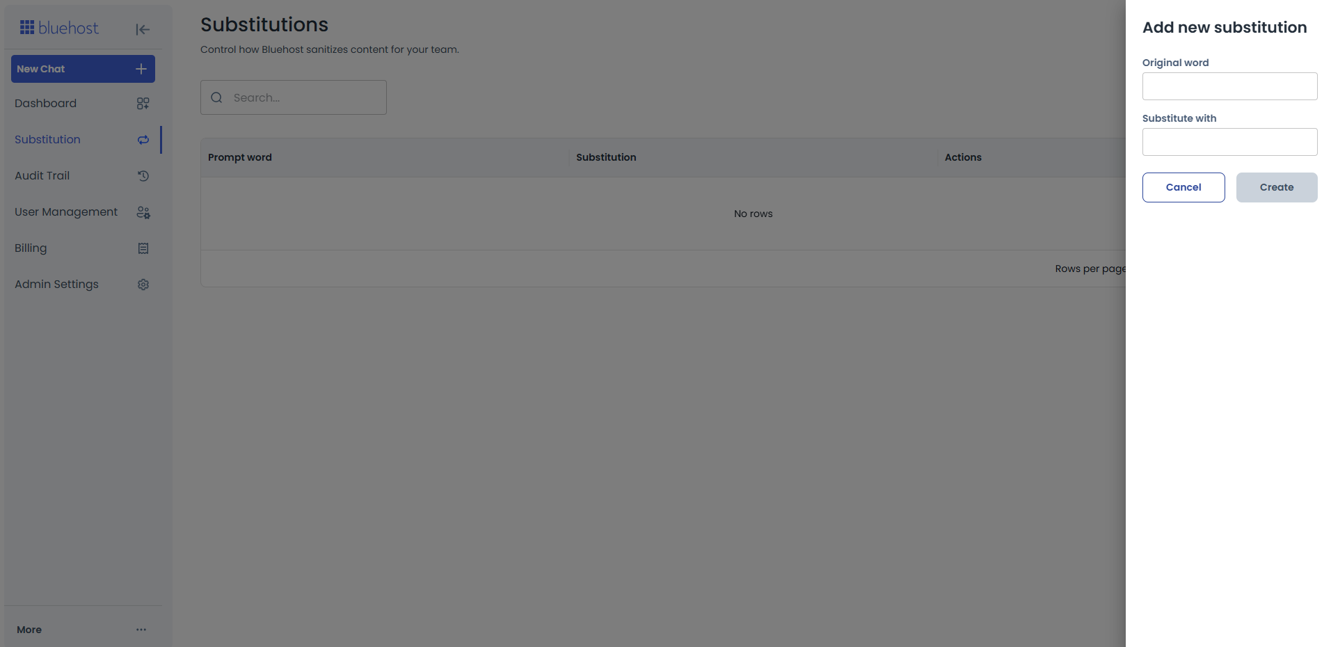 AI All-Access Dashboard - Substitution tab - Add New