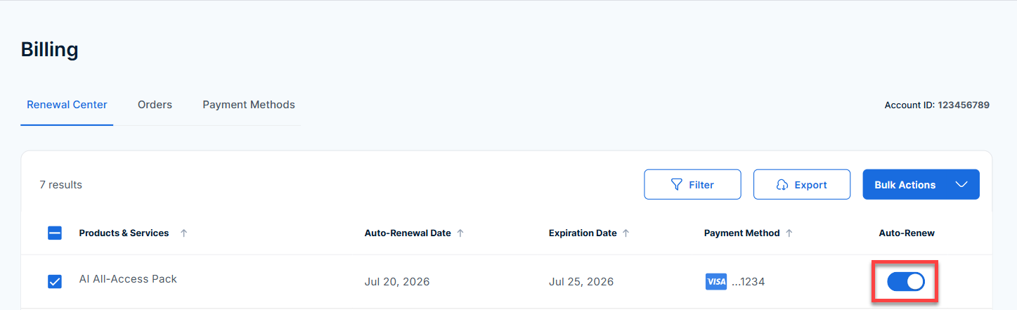 BH AM - Renewal Center - Manage Auto-Renew for Bluehost AI All Access