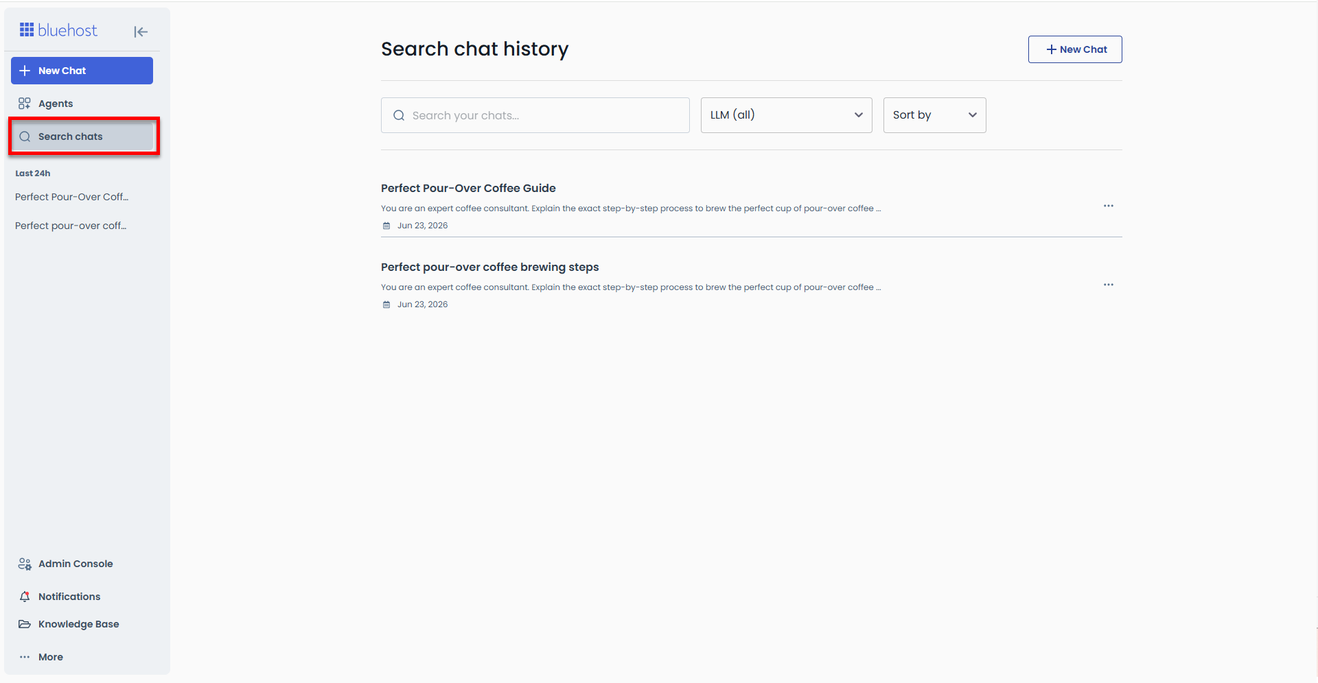 AI All-Access Dashboard - Search chats tab