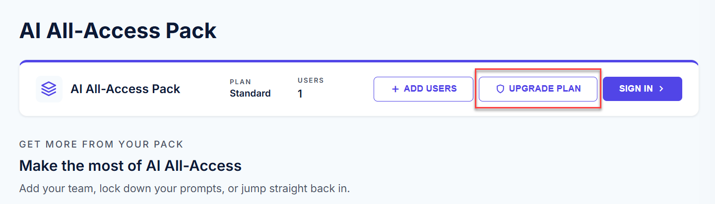 Upgrade Plan button