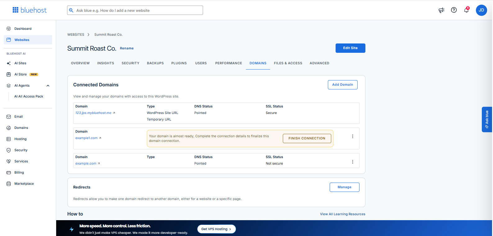 Domains tab
