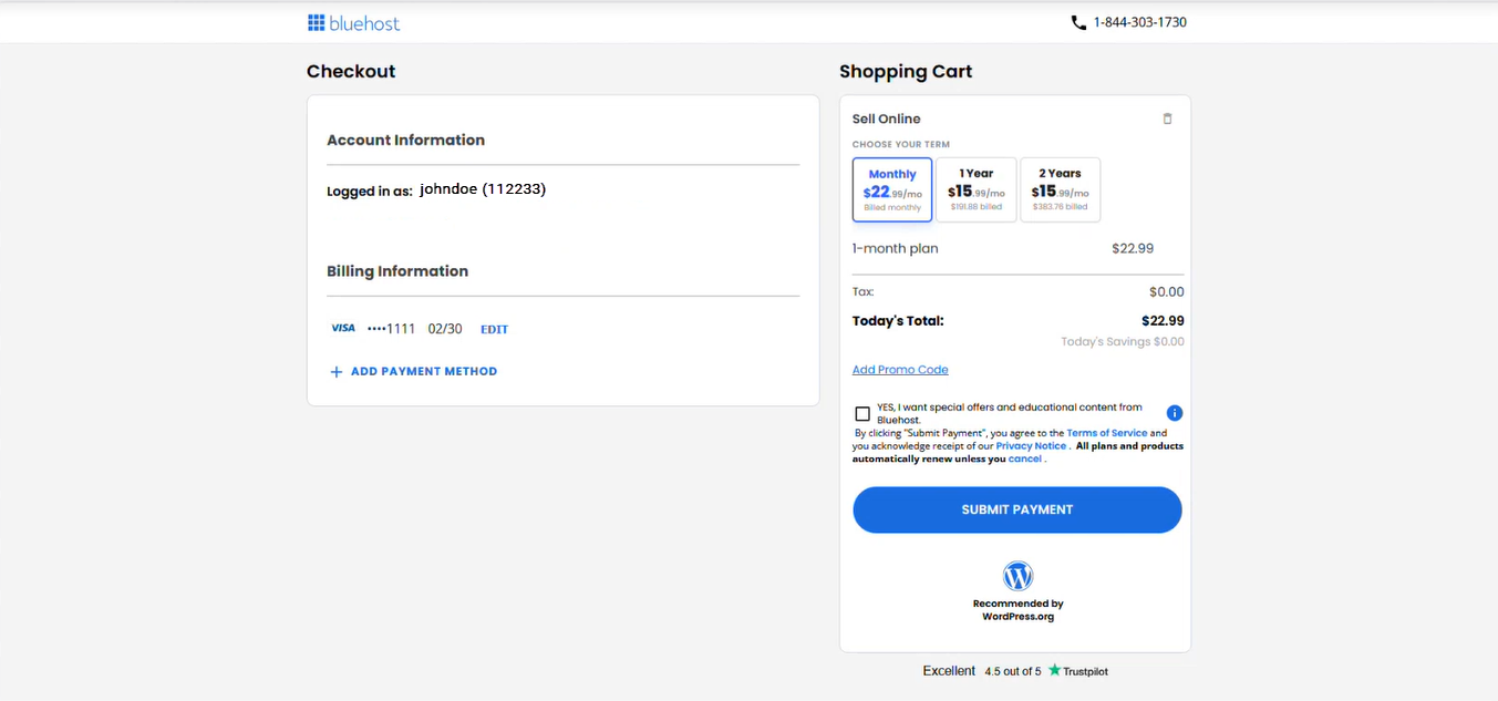 Cart- Submit payment
