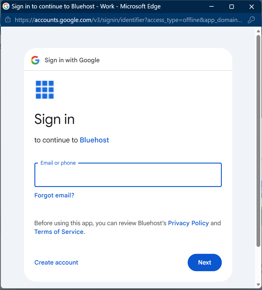 AI Store - Google Merchant Center - Login to Google Pop-up