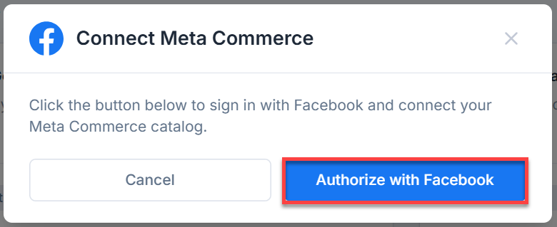 AI Store - Meta Commerce - Authorize with Facebook Button