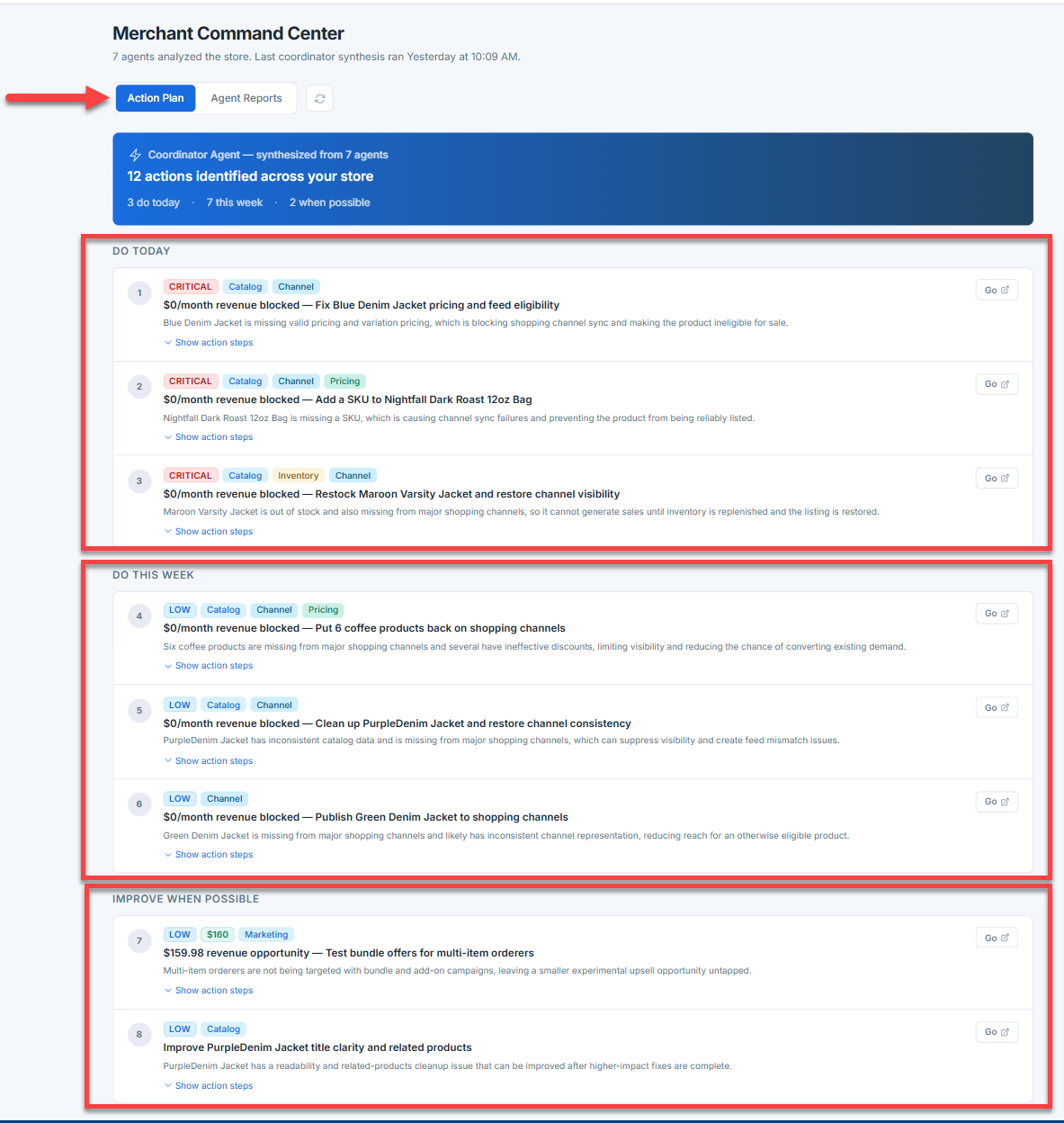 Action Plan priorities in AI Insights tab