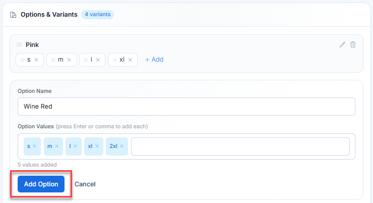 Add Option button
