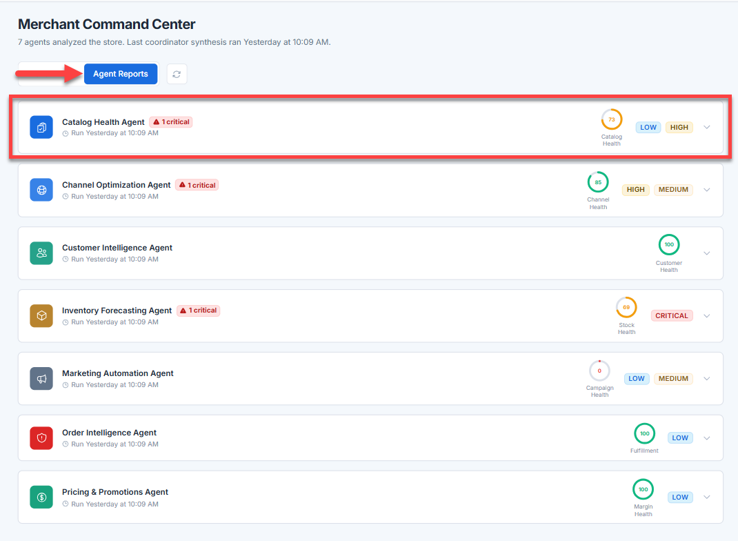 Agent Reports tab in AI Insights