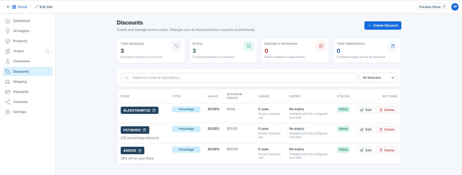 Discounts page