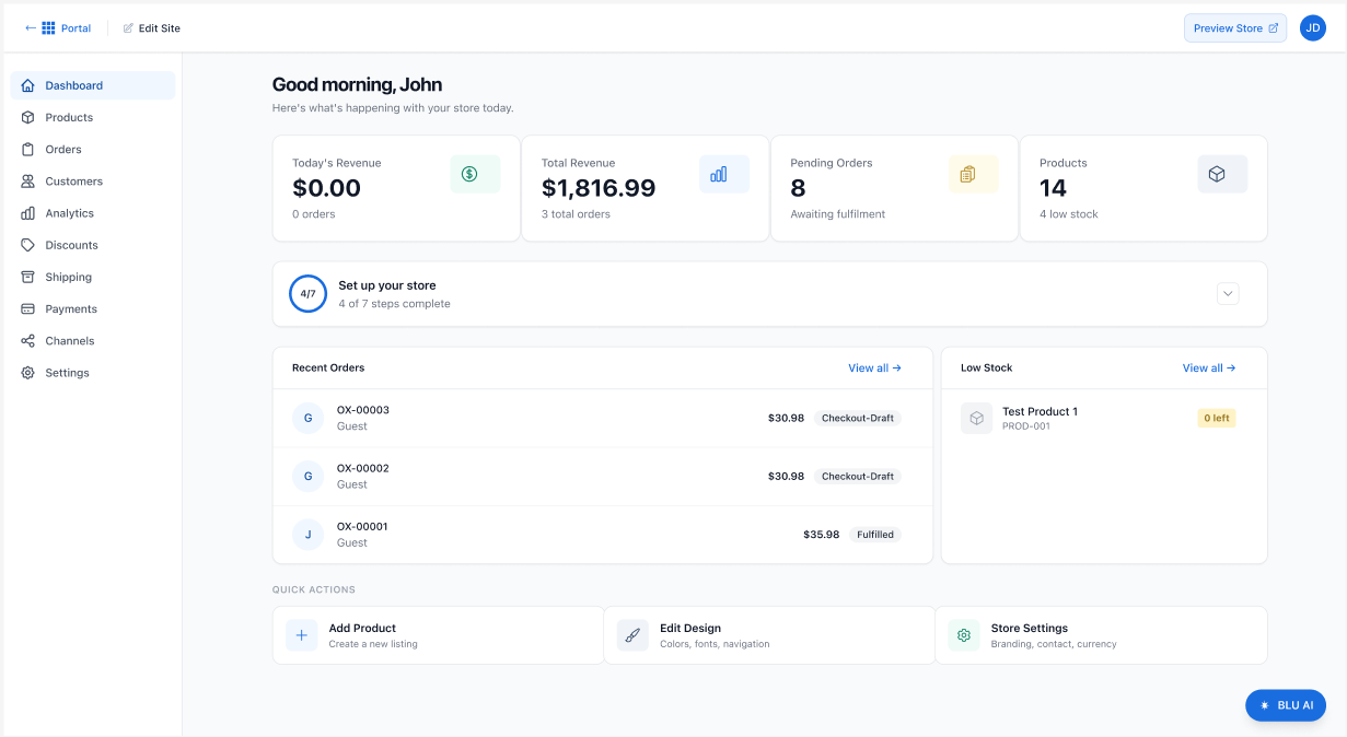 Bluehost AI Store Dashboard
