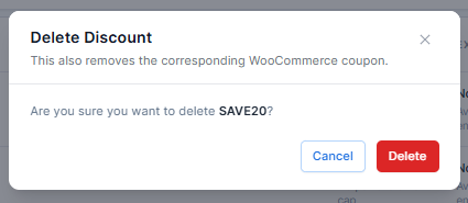 Delete Discount Pop up
