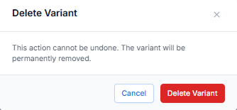 Delete variant pop up
