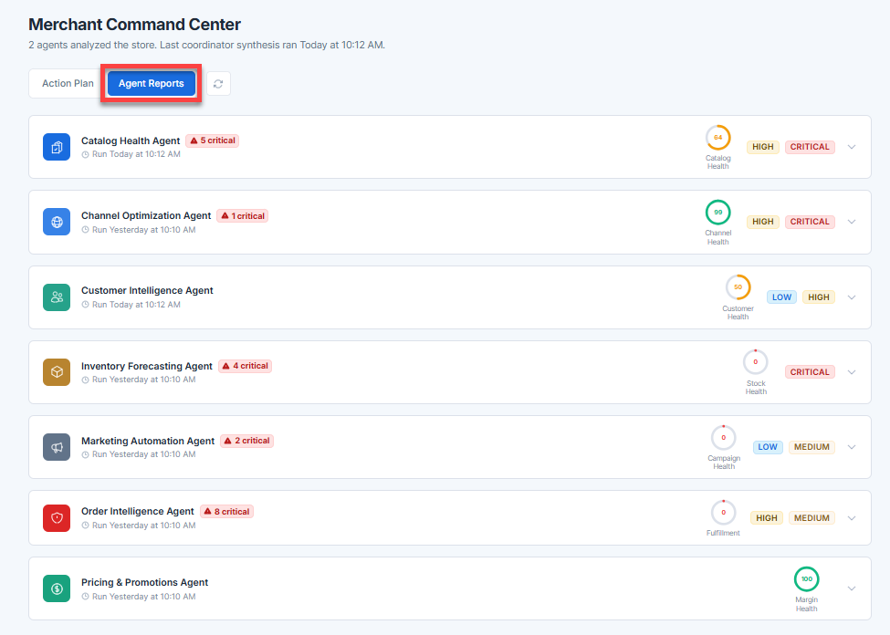 BH AI Store Insights - Agent Reports Tab