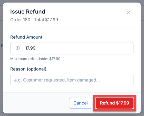 AI Store - Issue Refund Popup - Orders tab