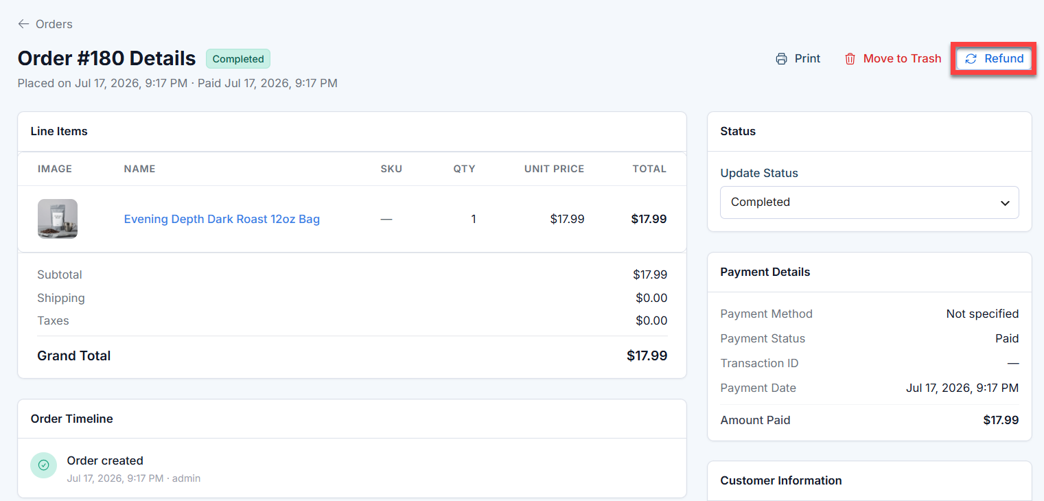 AI Store - Refund Button - Orders tab