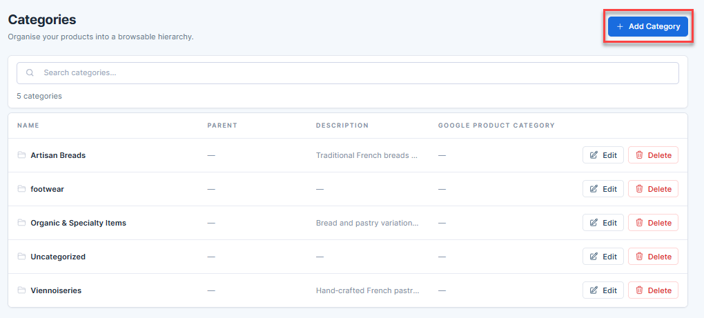 Add Category button