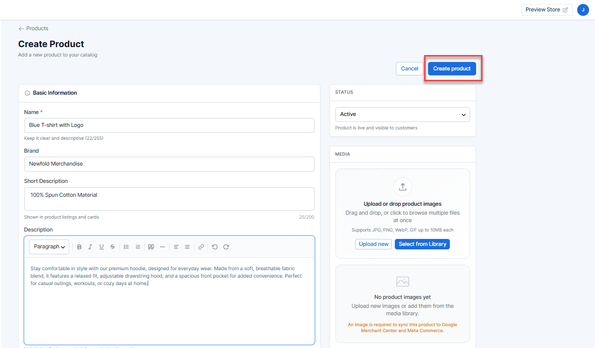 Products- Create product