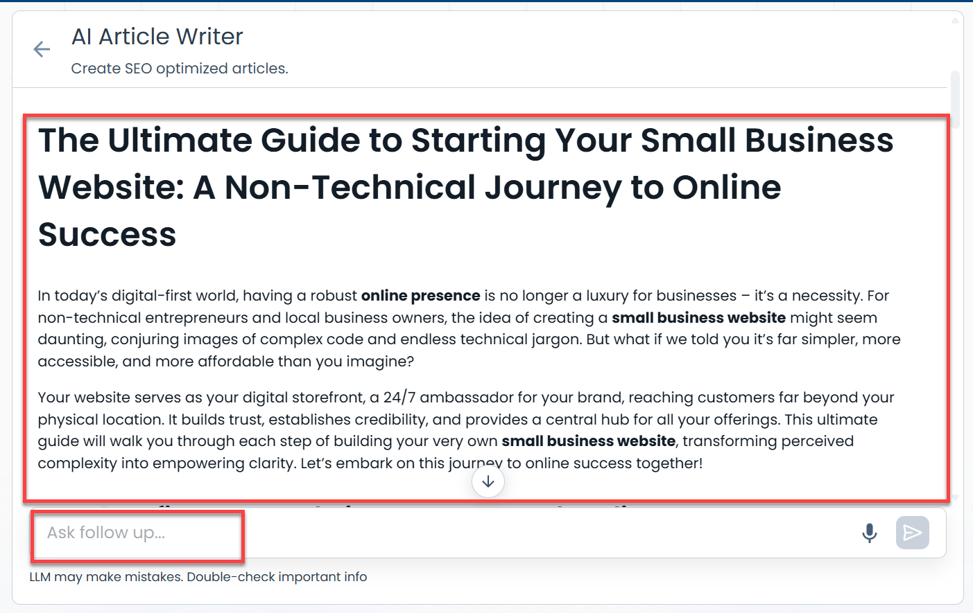 BH AM - AI Article Writer - Review Result and Ask Follow up