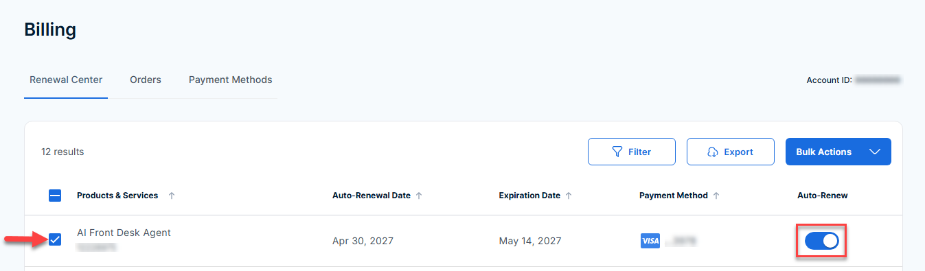 Bluehost AI Front Desk Agent - Manage Auto-Renewal