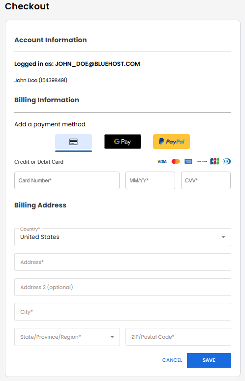 Checkout Page - Enter your billing information