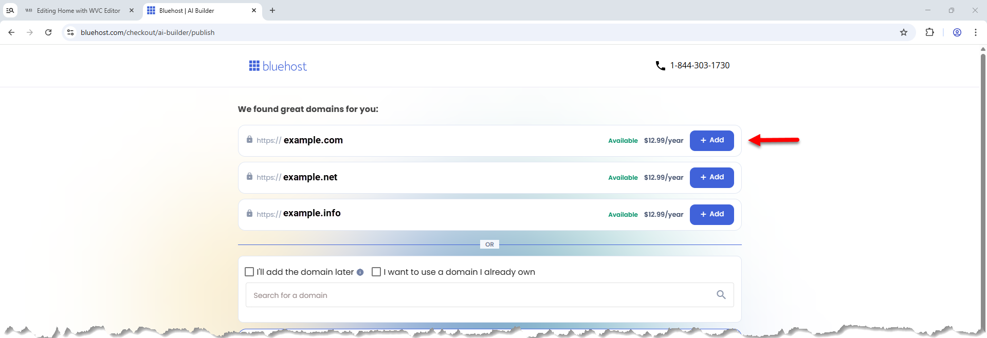 Bluehost Portal - Add domain