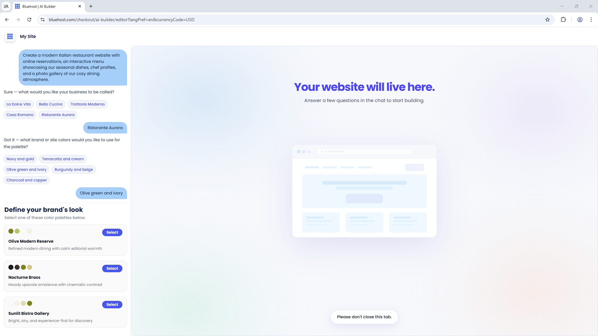 Bluehost AI Website Builder - Define your brand's look