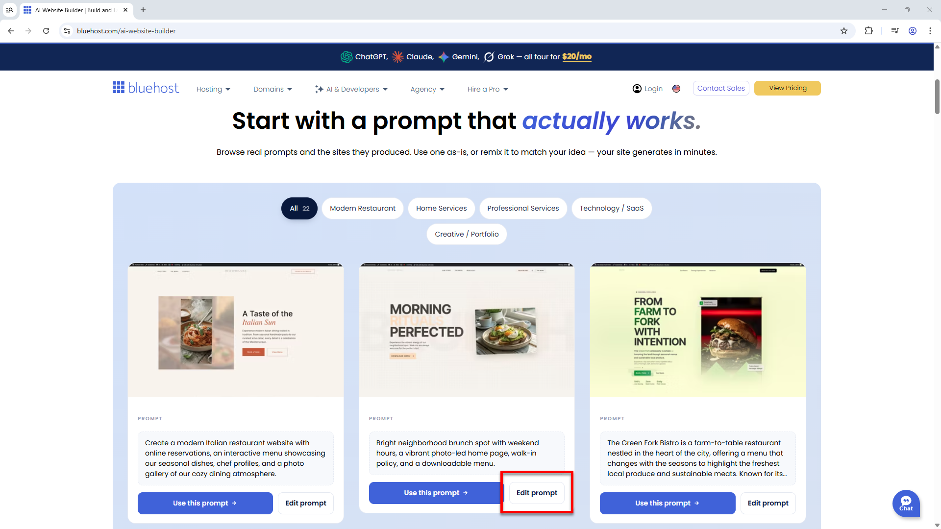 AI Website Builder - Edit prompt
