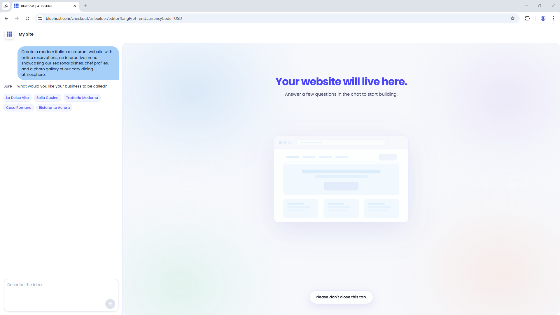 AI Website Builder - Enter brand name