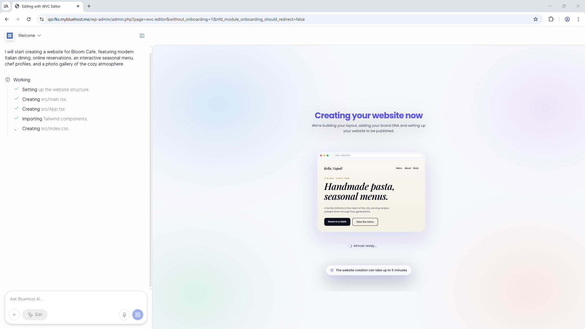 AI Website Builder - Website is being generated
