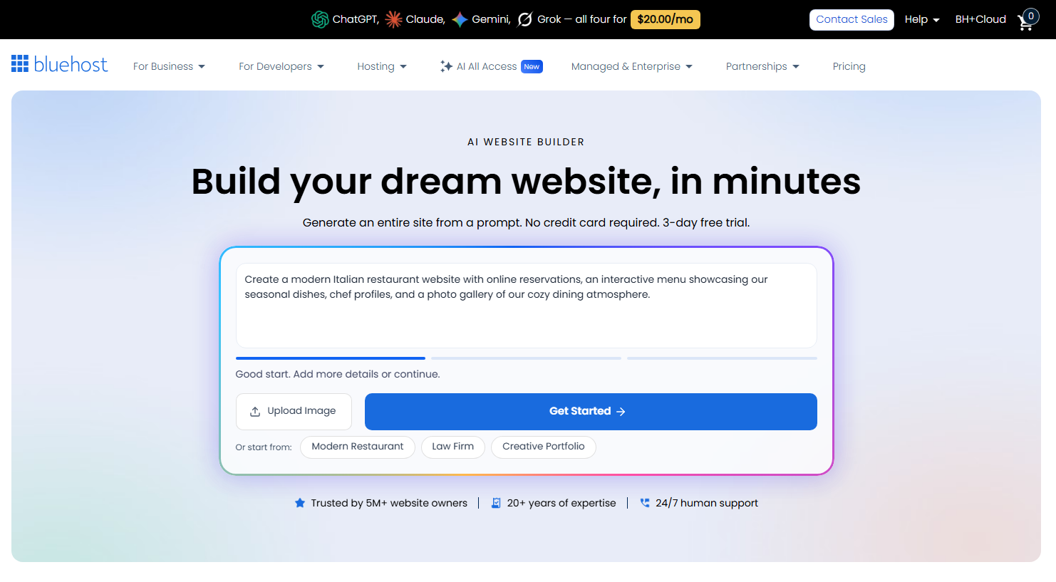 Bluehost AI Website Builder - Begin your website journey