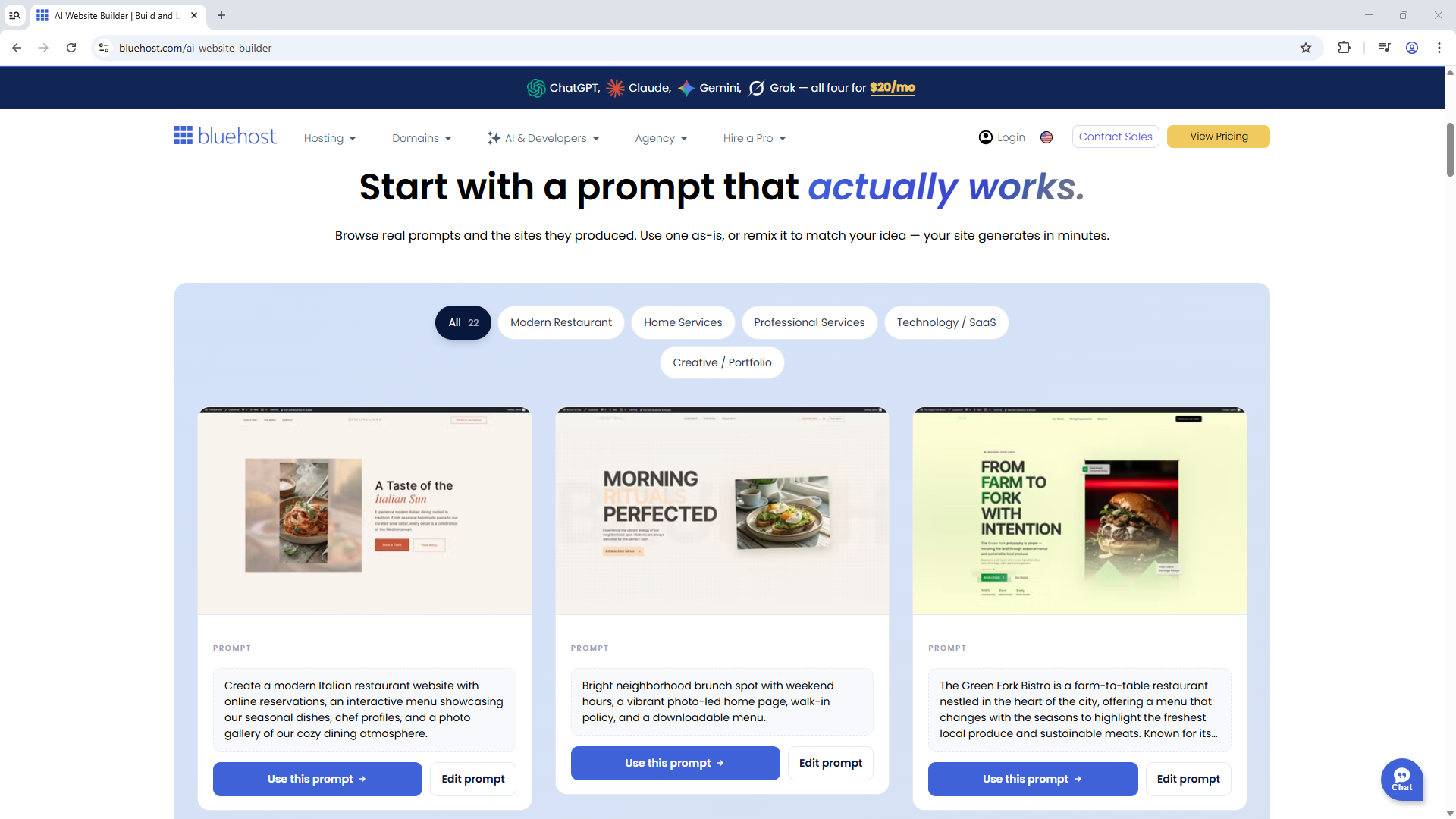 AI Website Builder - Prebuilt prompts