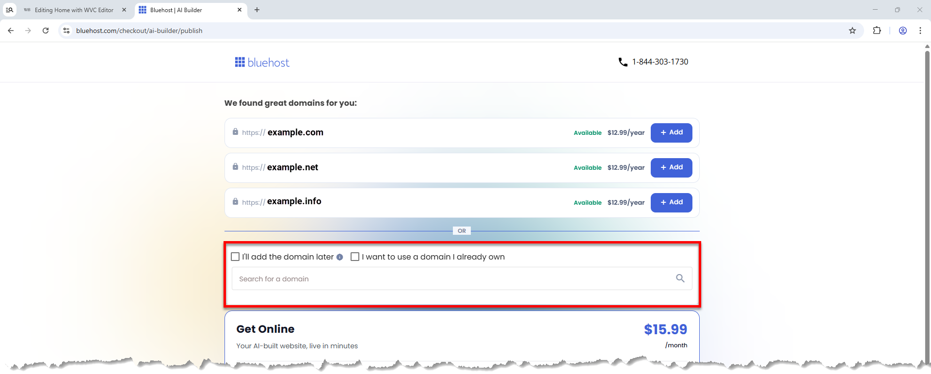 Bluehost Portal - Register a domain
