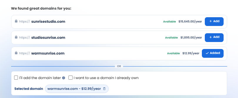 Bluehost AI Website Builder - Add your domain name