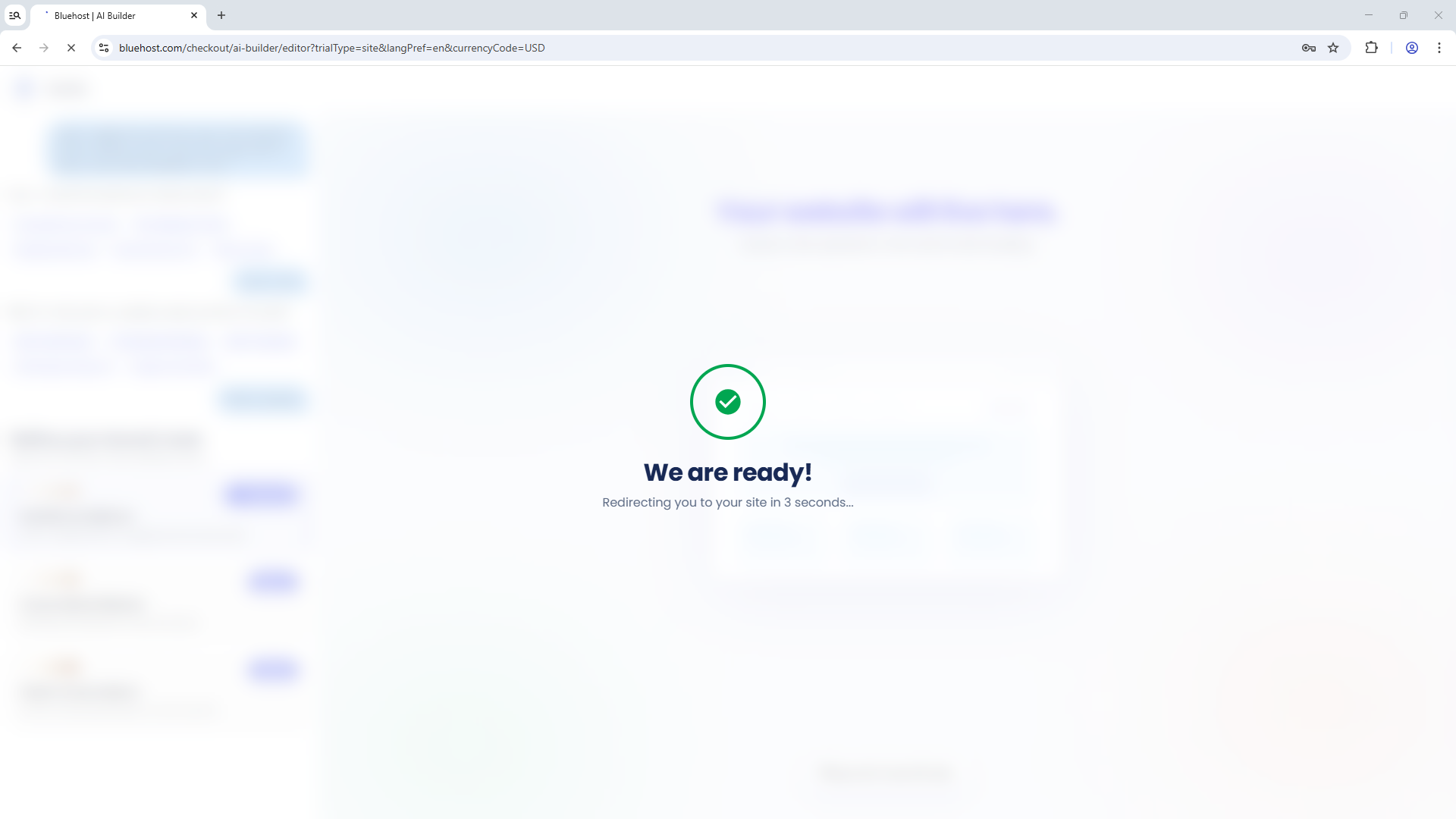 Bluehost AI Website Builder - Signed in