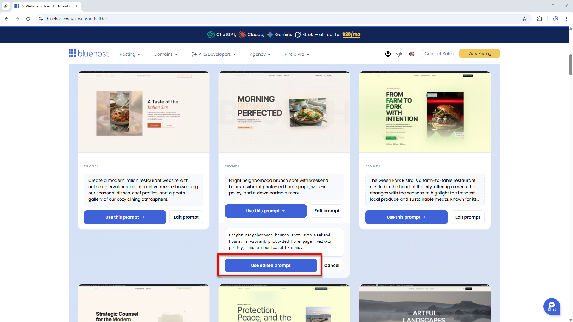 AI Website Builder - Use edited prompt