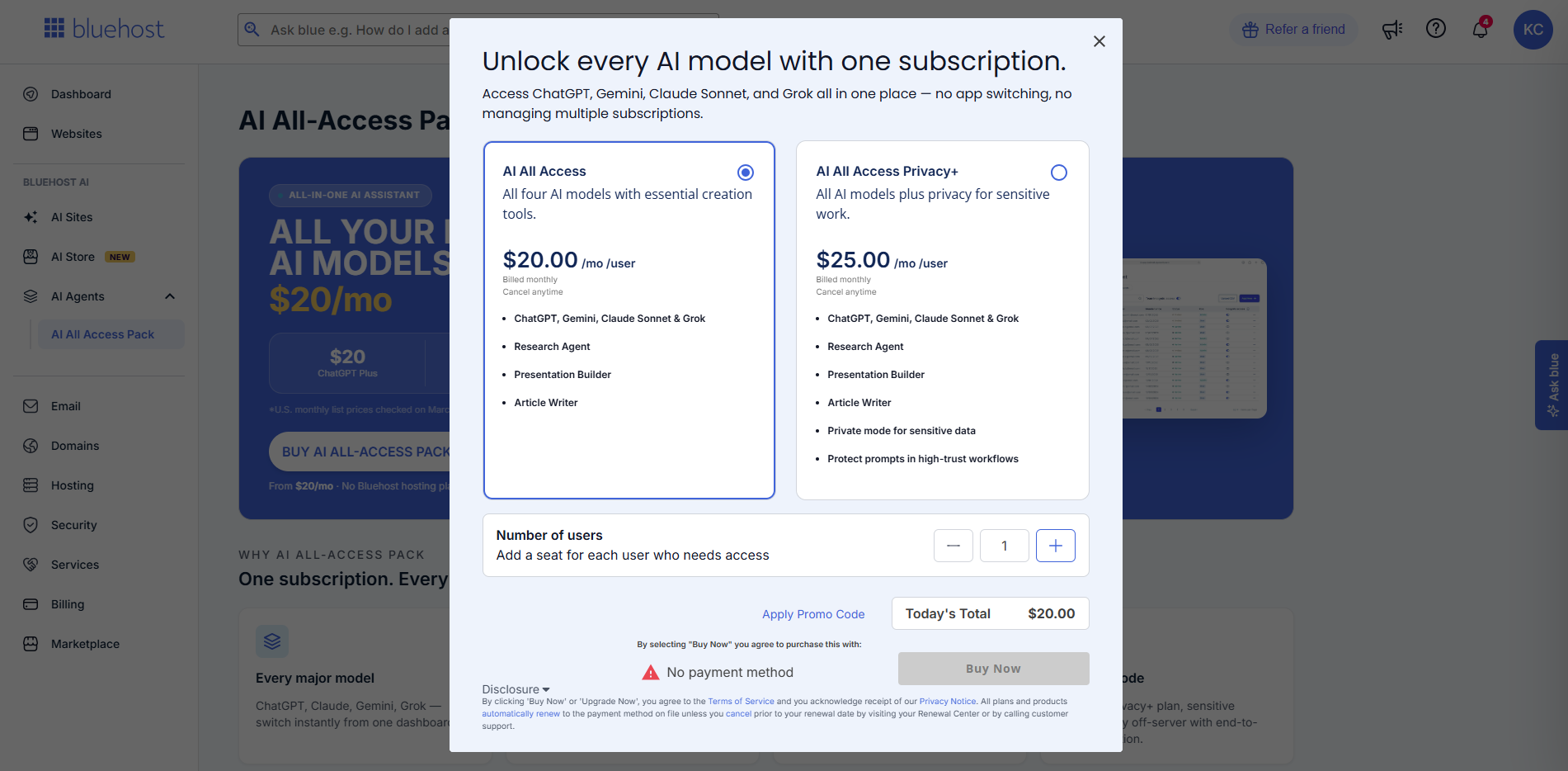 Buy AI All-Access Pack - Select Plan