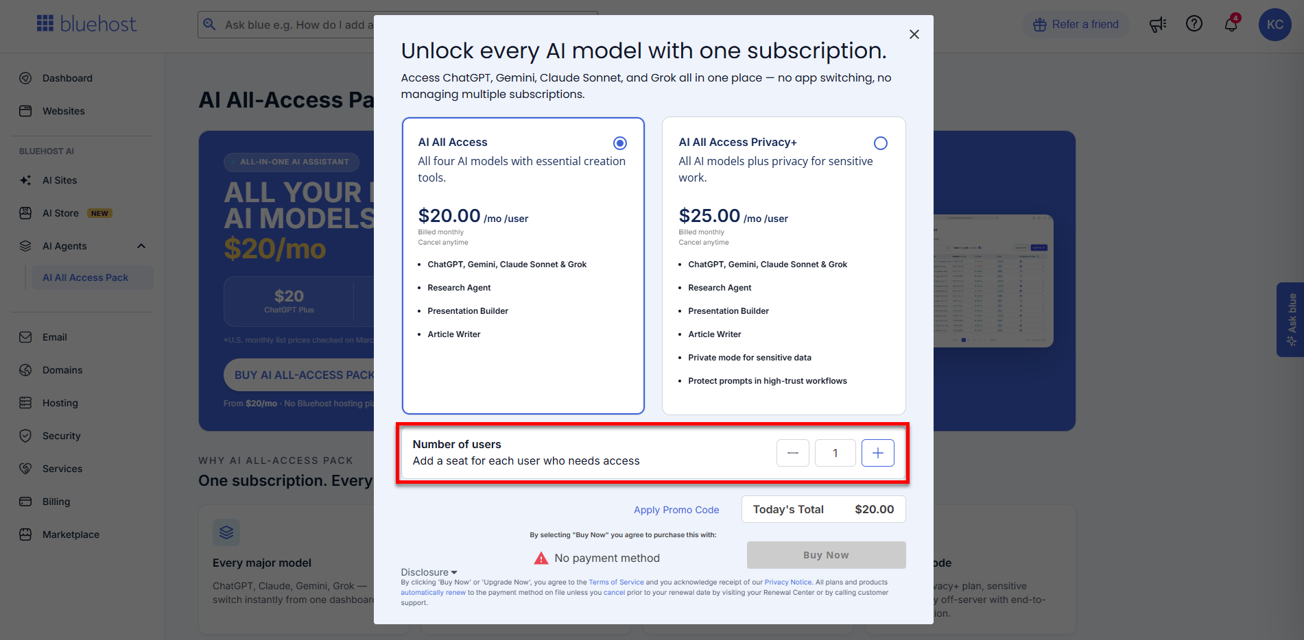 Buy AI All-Access Pack - Select number of seats