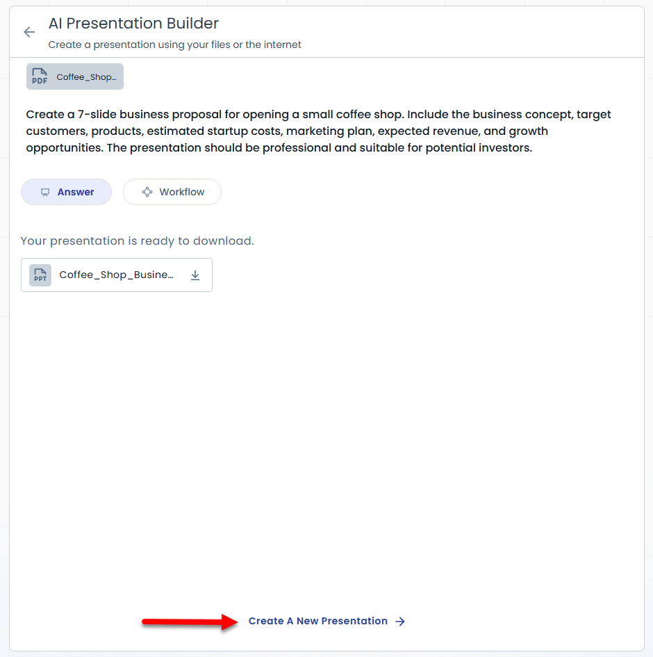 AI Presentation Builder - Create a new presentation