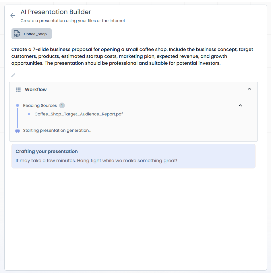 AI Presentation Builder - Workflow initiated