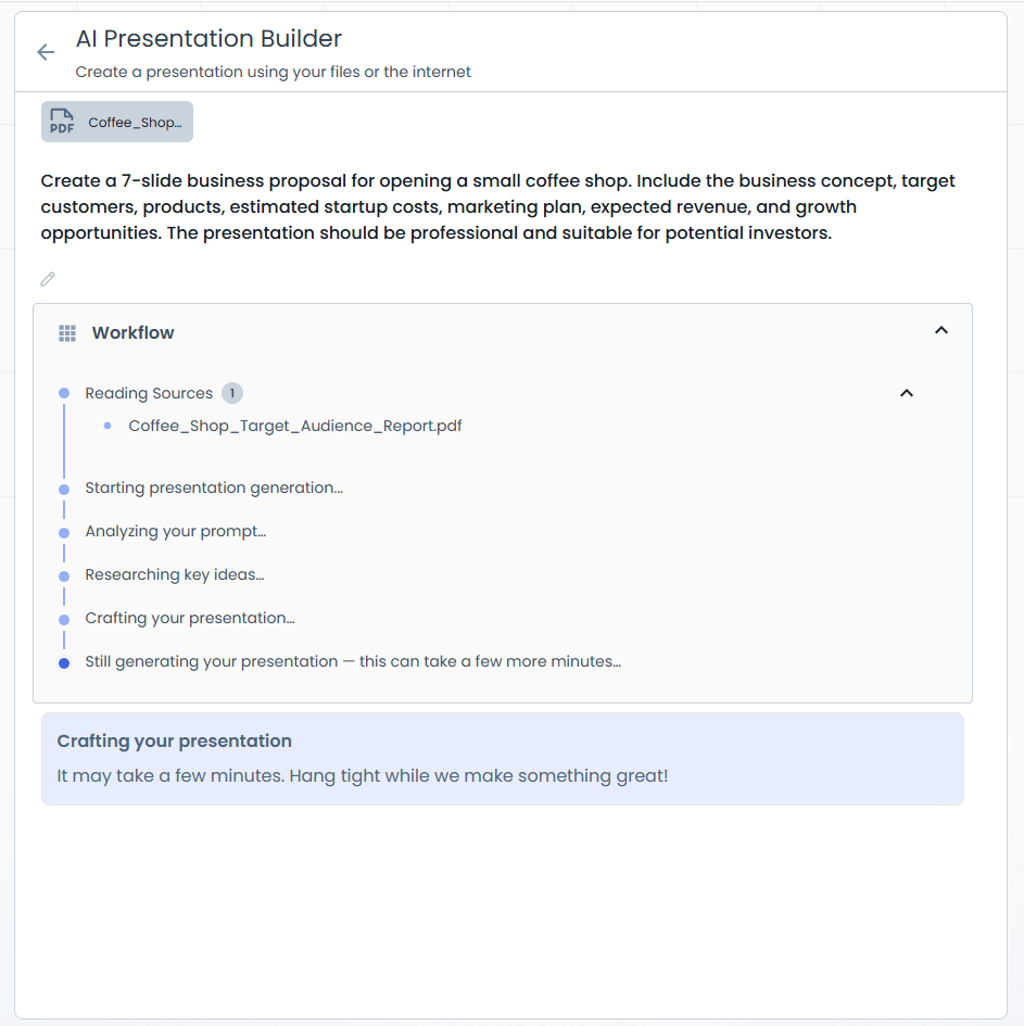 AI Presentation Builder - Workflow in progress