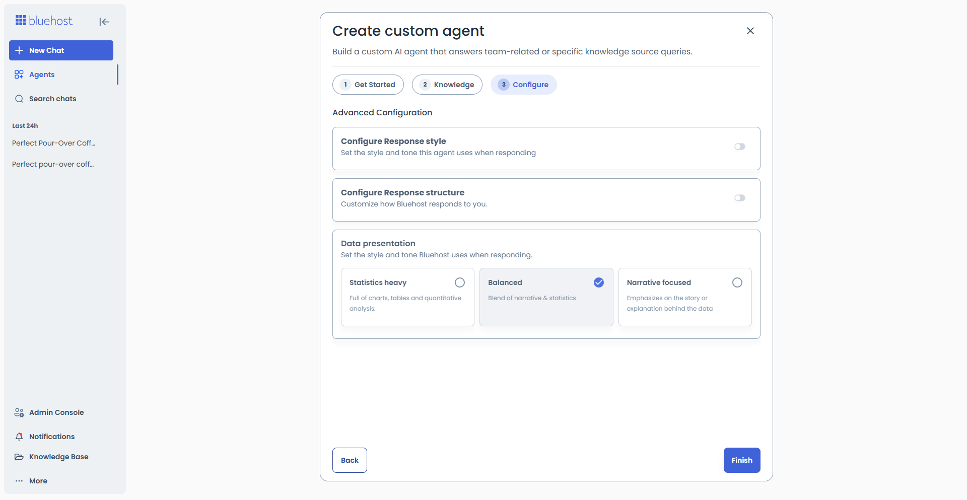 Create custom agent - Advanced configuration
