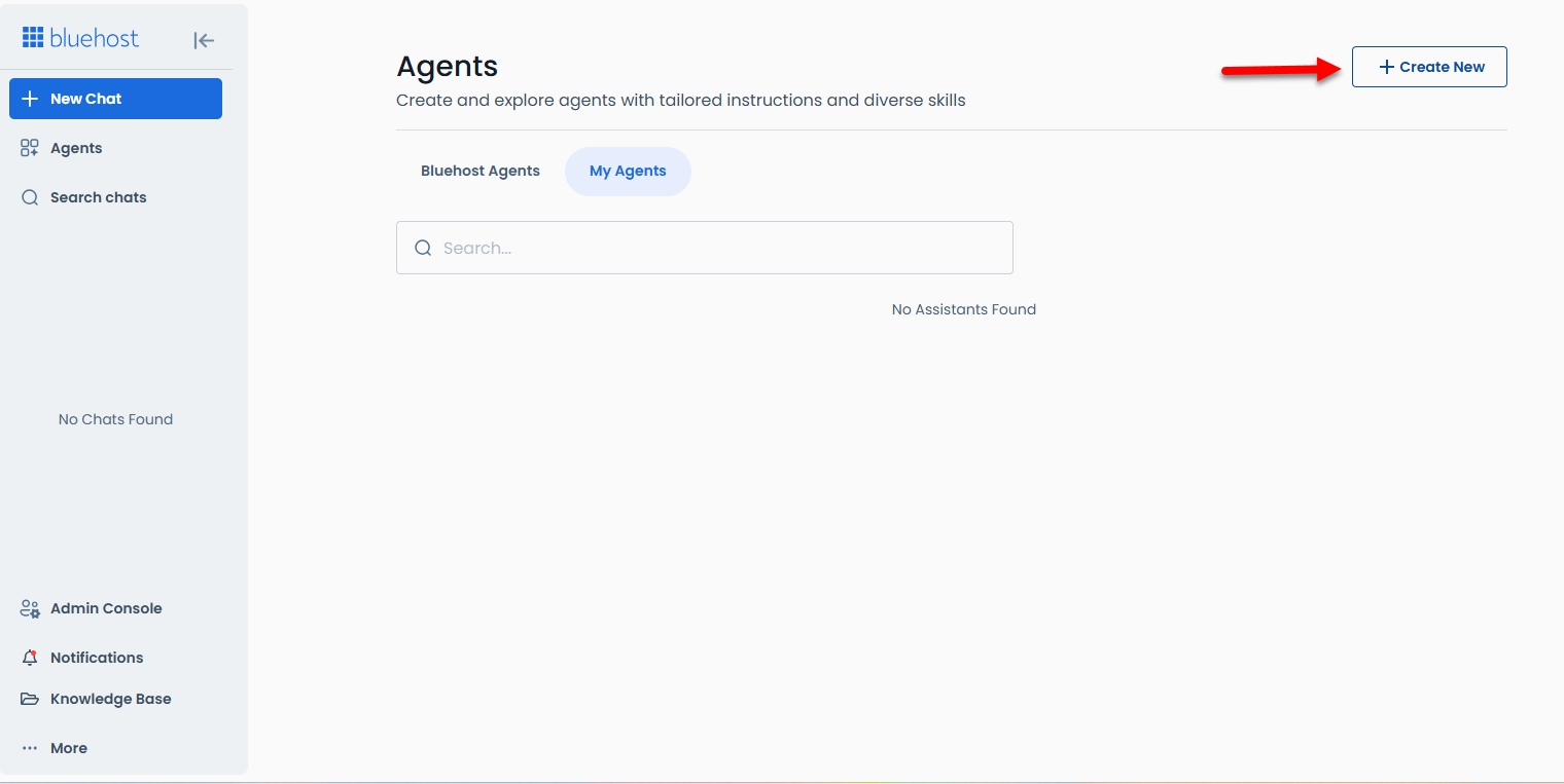 My Agents tab - + Create New button