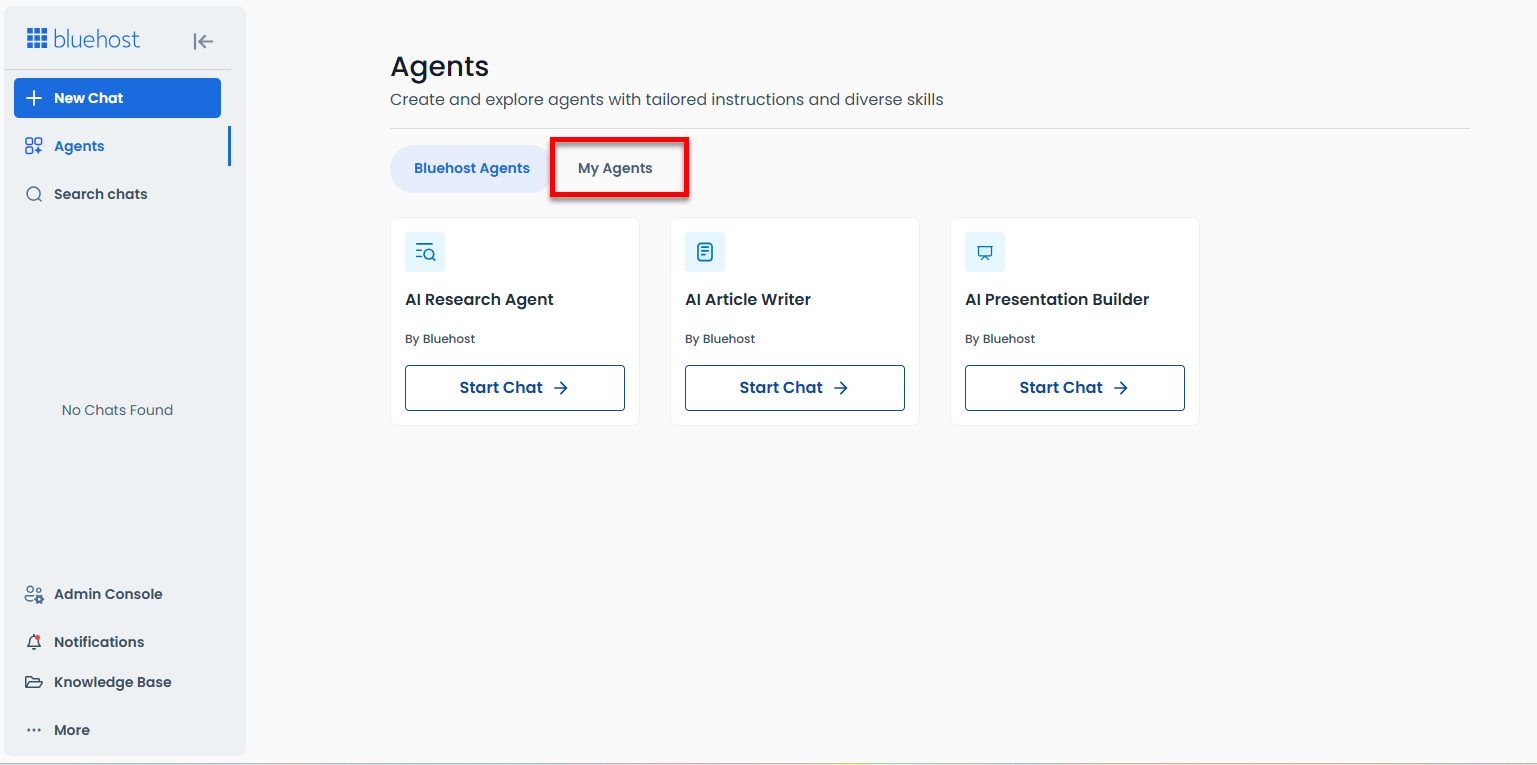 Agents tab - My Agents tab