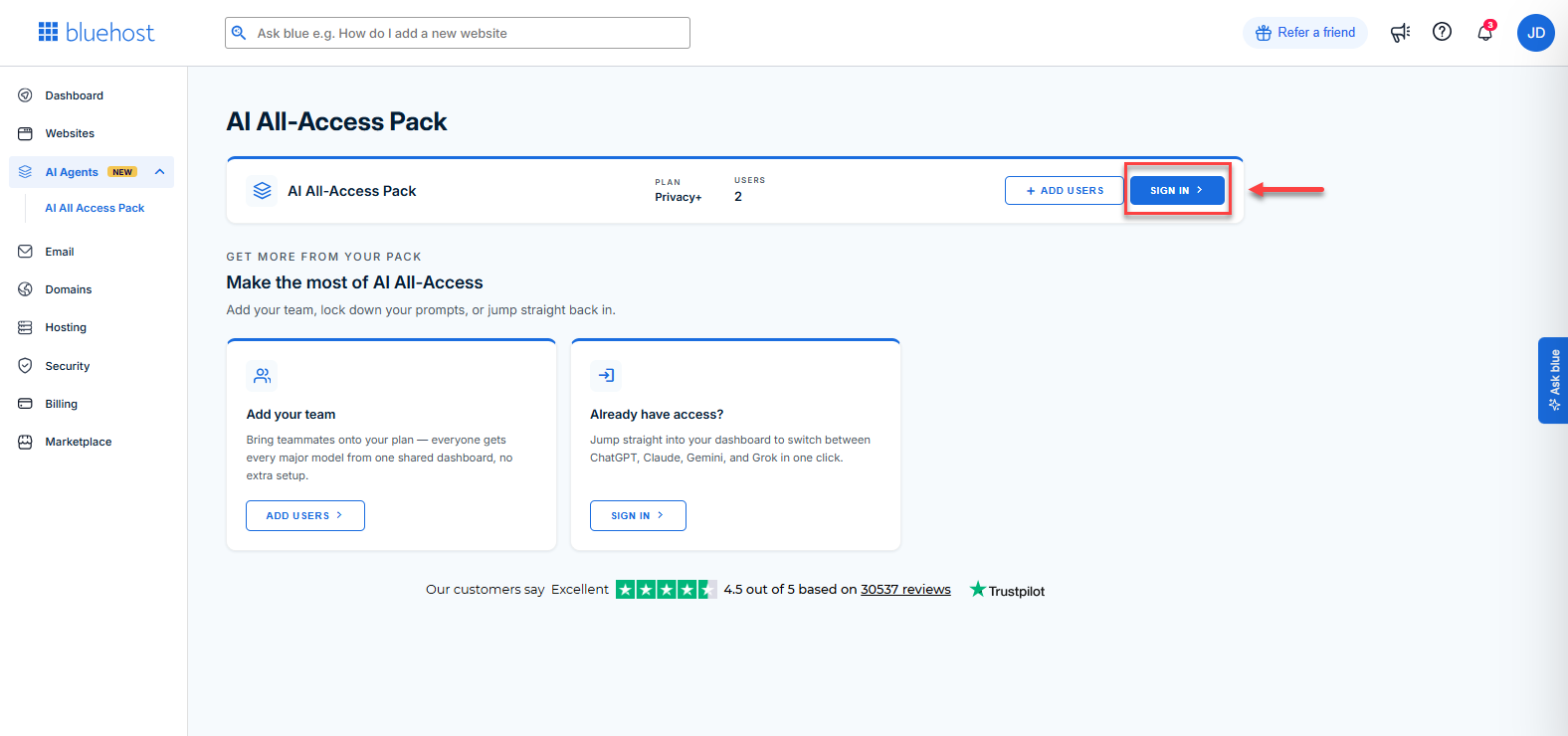 AI All-Access Pack - Sign In button