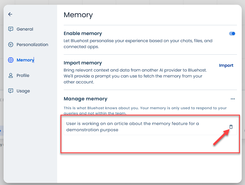 Manage Memory - Delete a specific memory