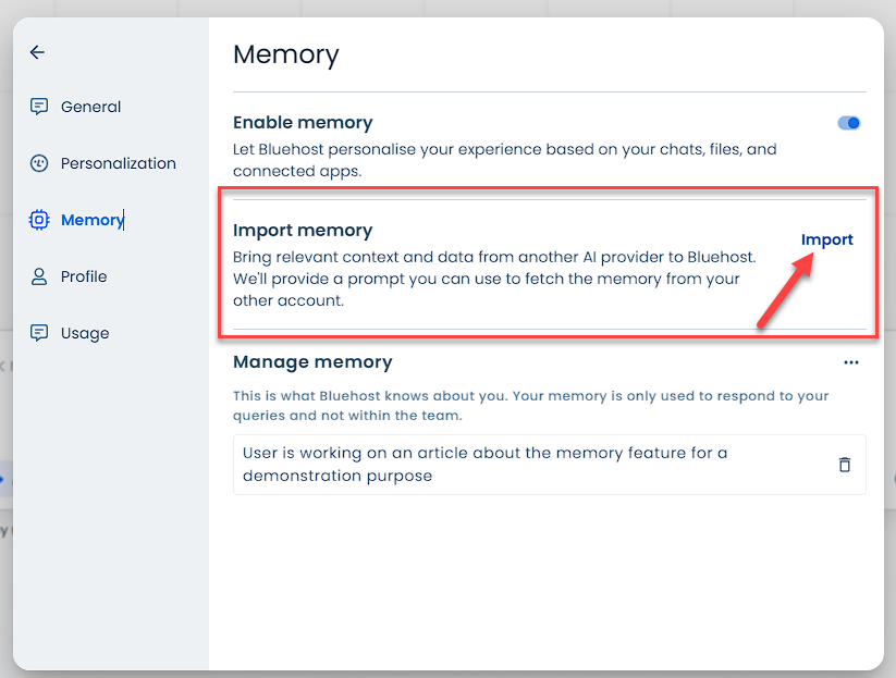 Import Memory