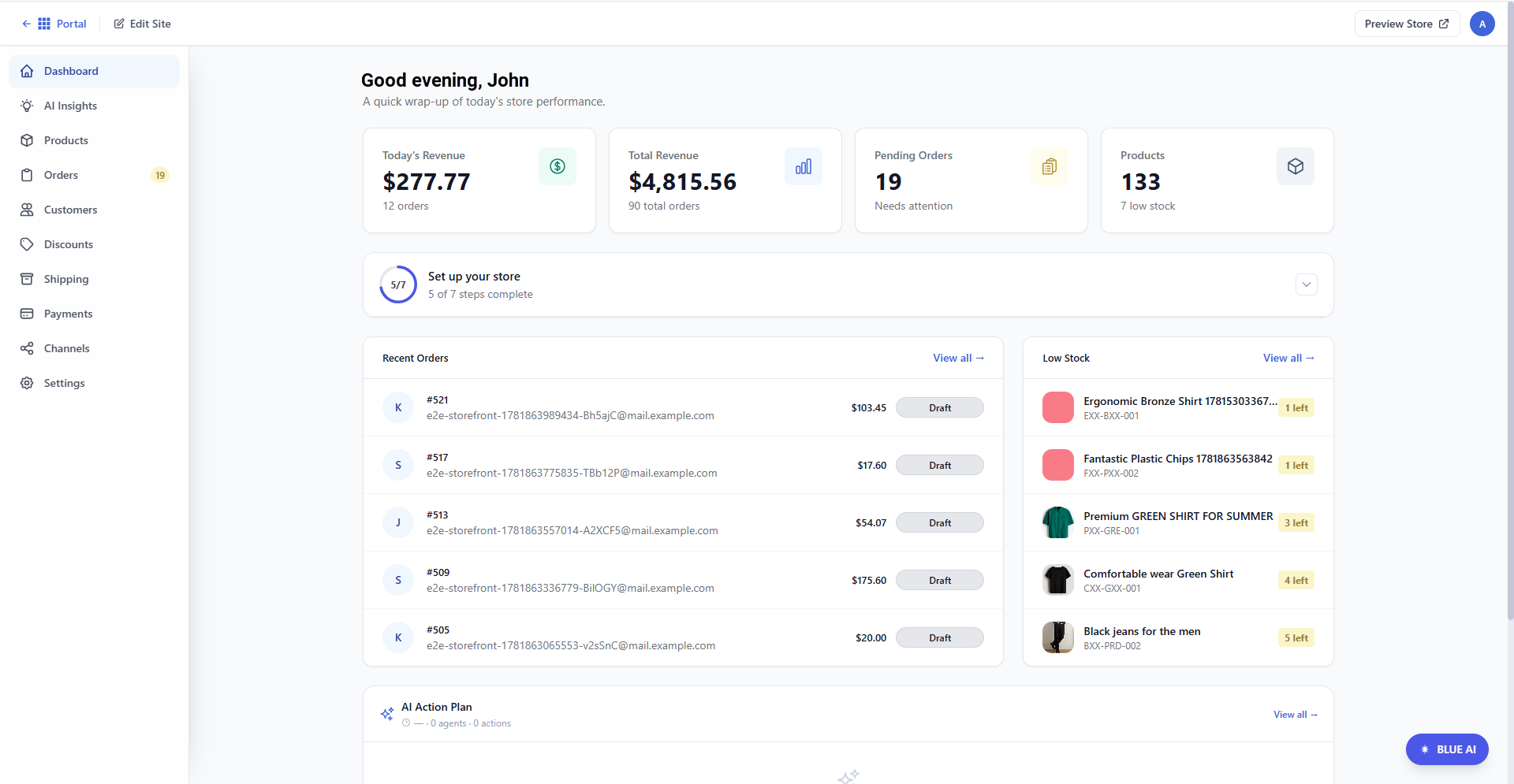 Bluehost AI Store - Dashboard tab