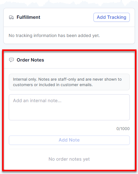 Orders tab - Order notes