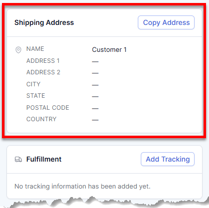 Orders tab - Shipping address