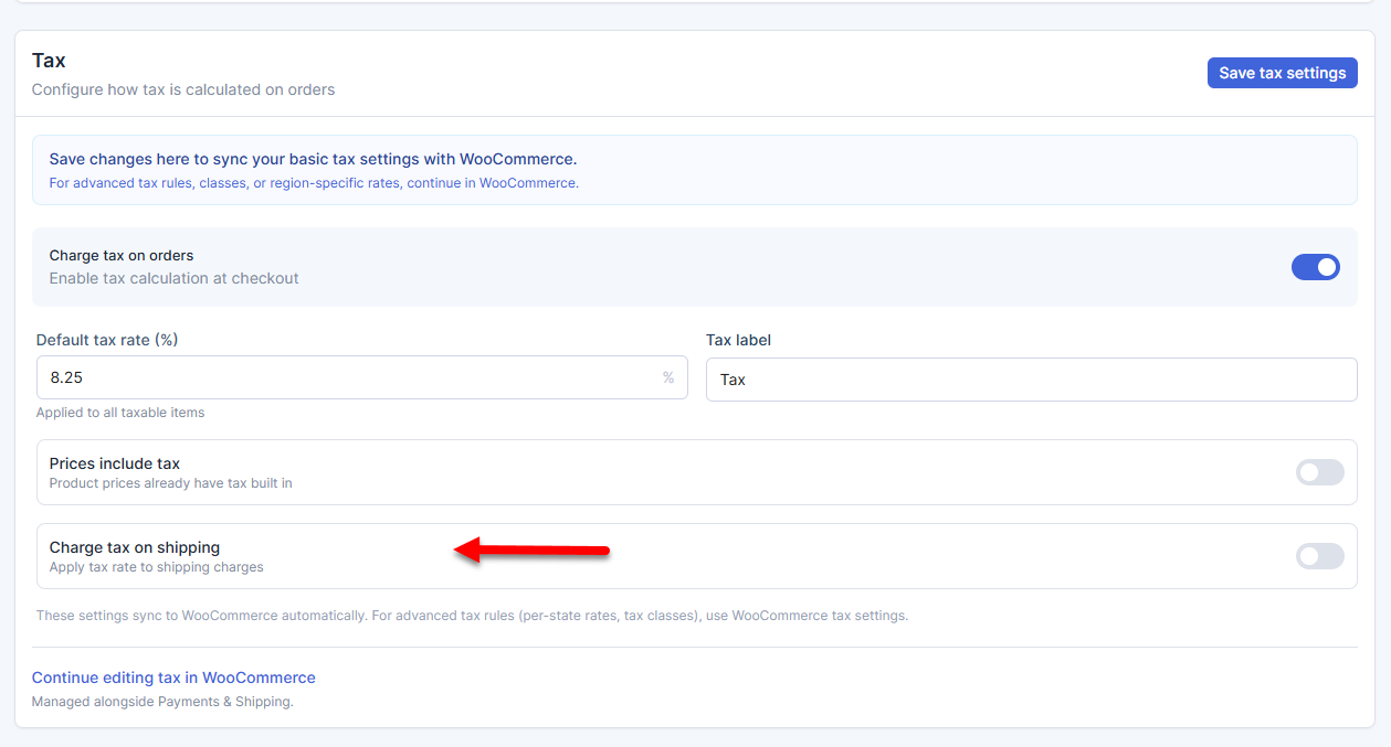 AI Store - Tax section - Charge tax on shipping